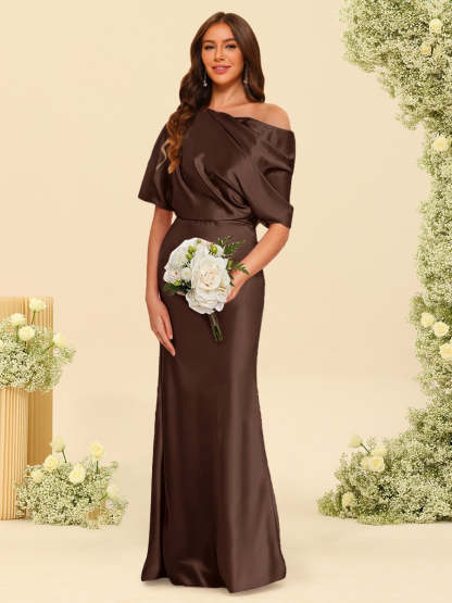 Trumpet Mermaid One Shoulder Half Sleeves Bridesmaid Dresses With Ruched