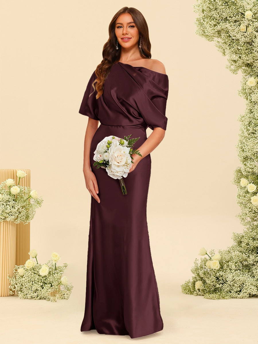 Trumpet Mermaid One Shoulder Half Sleeves Bridesmaid Dresses With Ruched