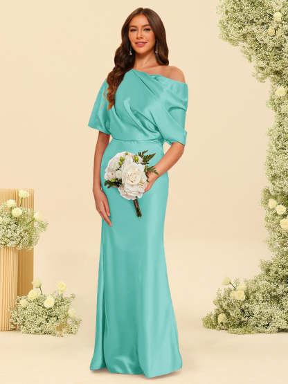 Trumpet Mermaid One Shoulder Half Sleeves Bridesmaid Dresses With Ruched