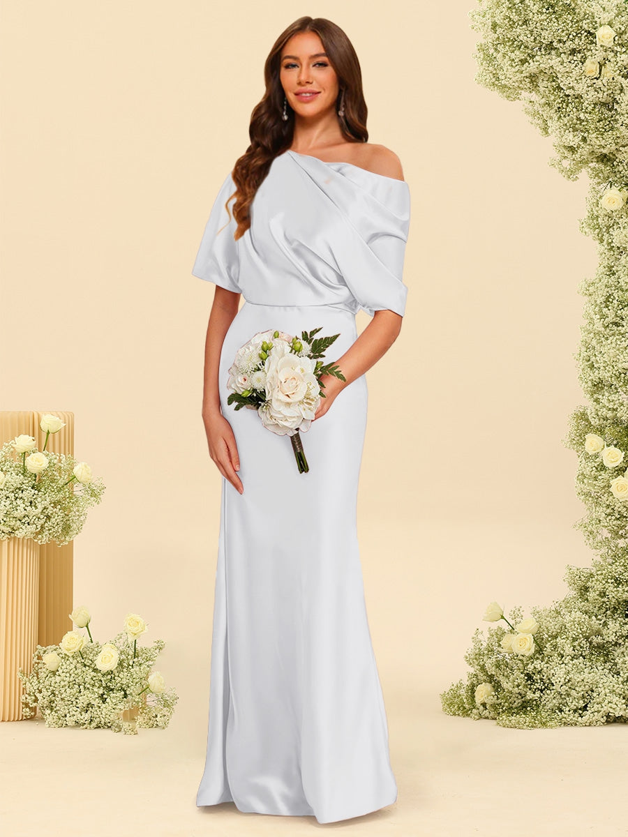 Trumpet Mermaid One Shoulder Half Sleeves Bridesmaid Dresses With Ruched