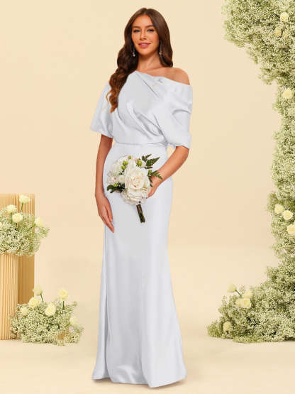 Trumpet Mermaid One Shoulder Half Sleeves Bridesmaid Dresses With Ruched