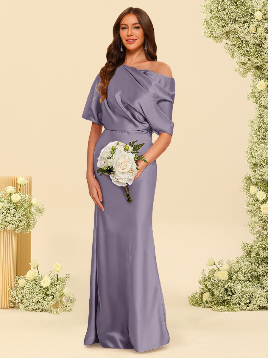 Trumpet Mermaid One Shoulder Half Sleeves Bridesmaid Dresses With Ruched
