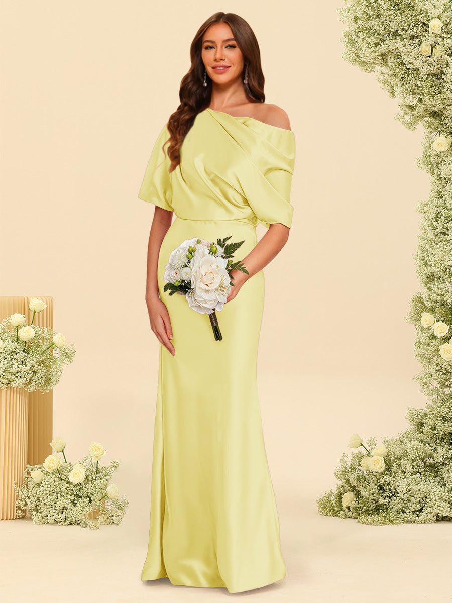 Trumpet Mermaid One Shoulder Half Sleeves Bridesmaid Dresses With Ruched