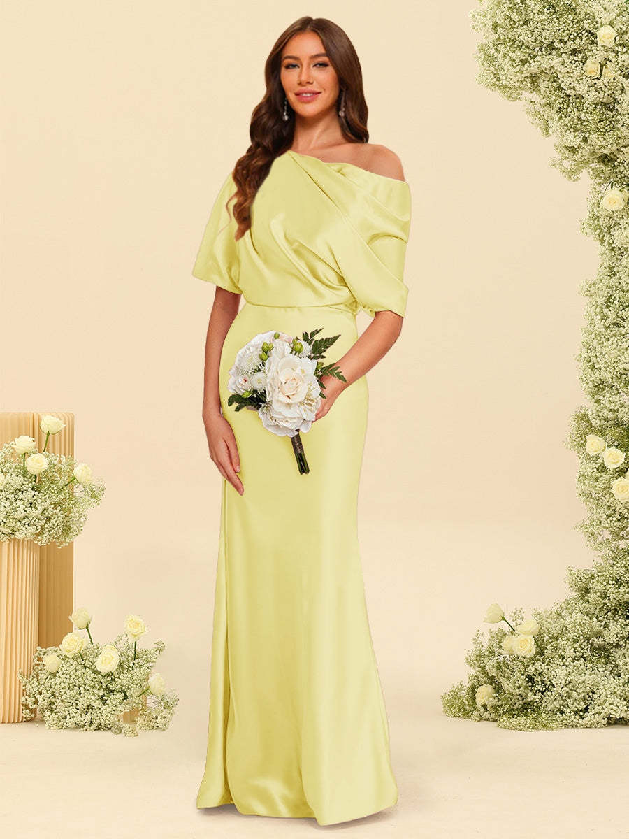 Trumpet Mermaid One Shoulder Half Sleeves Bridesmaid Dresses With Ruched