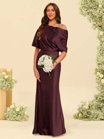 Trumpet Mermaid One Shoulder Half Sleeves Bridesmaid Dresses With Ruched