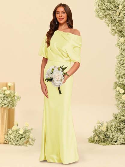 Trumpet Mermaid One Shoulder Half Sleeves Bridesmaid Dresses With Ruched