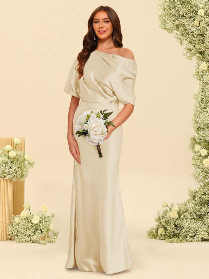 Trumpet Mermaid One Shoulder Half Sleeves Bridesmaid Dresses With Ruched