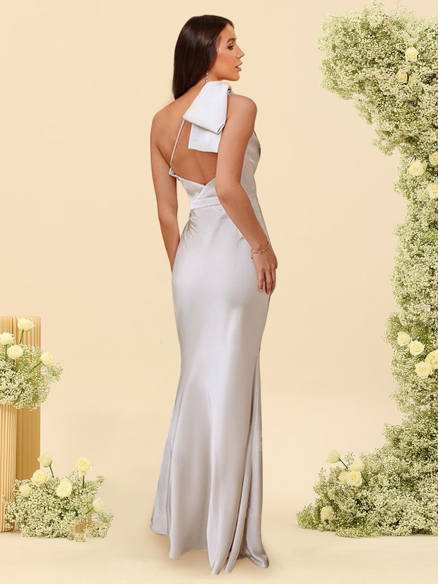Trumpet Mermaid One Shoulder Sleeveless Ribbon Bridesmaid Dresses