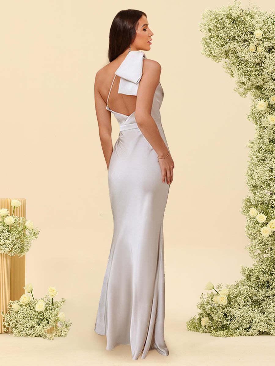 Trumpet Mermaid One Shoulder Sleeveless Ribbon Bridesmaid Dresses