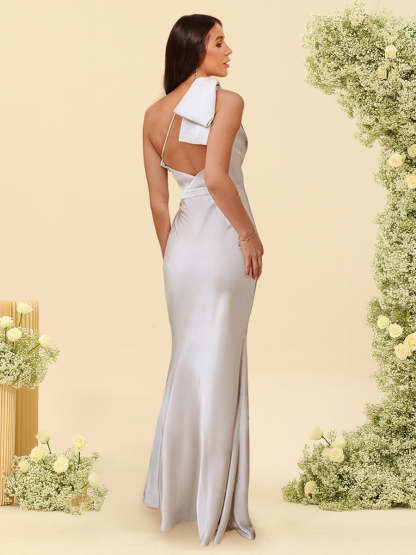 Trumpet Mermaid One Shoulder Sleeveless Ribbon Bridesmaid Dresses