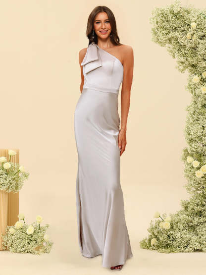 Trumpet Mermaid One Shoulder Sleeveless Ribbon Bridesmaid Dresses