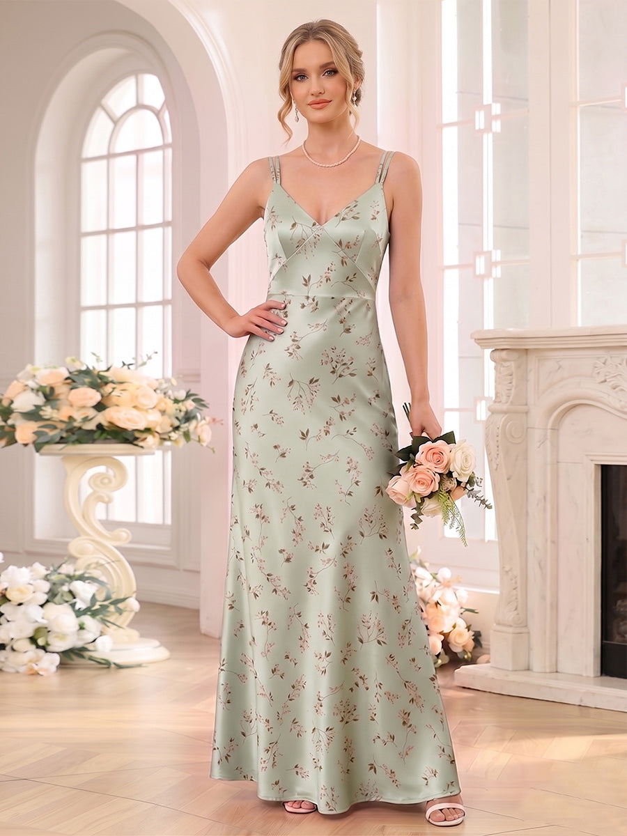 Trumpet Mermaid Spaghetti Straps Sleeveless Floor Length Bridesmaid Dresses with Ruched