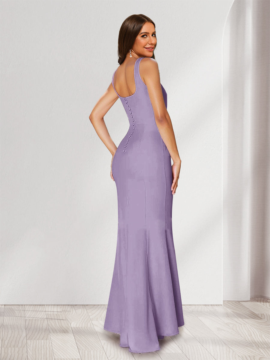 Trumpet Mermaid Square Neck Sleeveless Ruched Bridesmaid Dresses