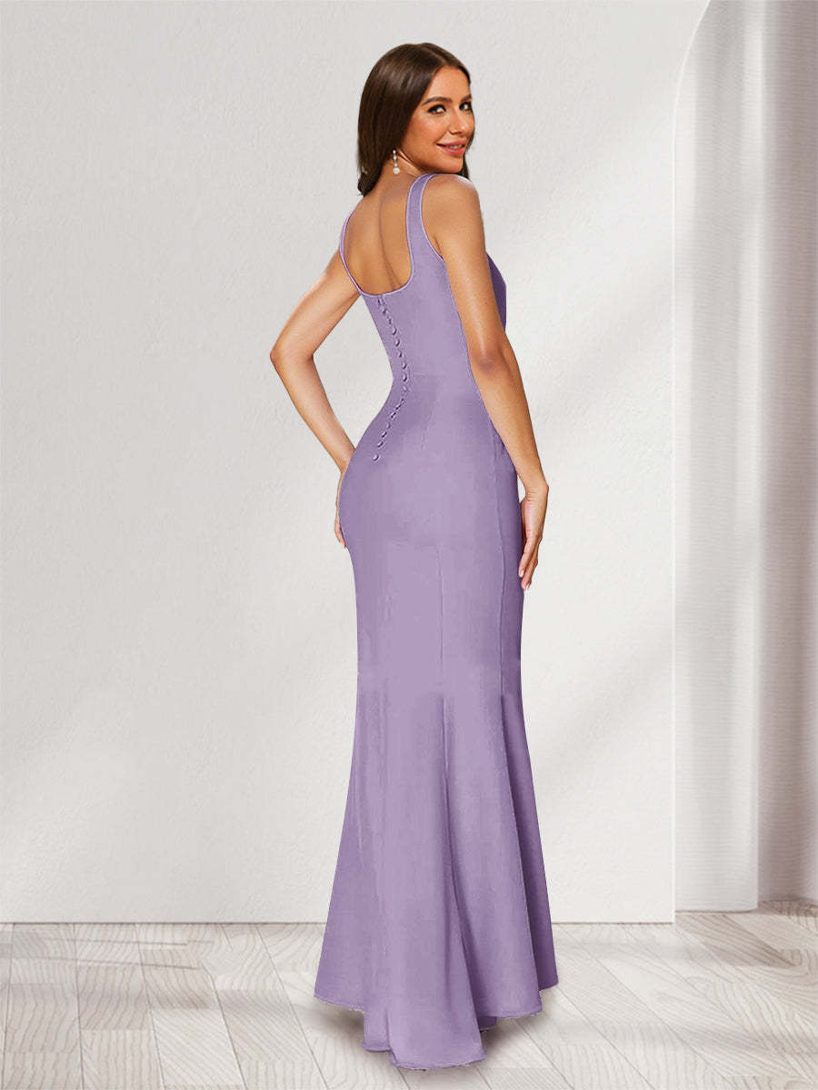 Trumpet Mermaid Square Neck Sleeveless Ruched Bridesmaid Dresses