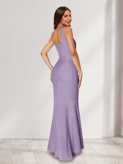 Trumpet Mermaid Square Neck Sleeveless Ruched Bridesmaid Dresses