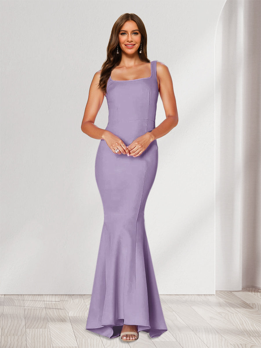 Trumpet Mermaid Square Neck Sleeveless Ruched Bridesmaid Dresses
