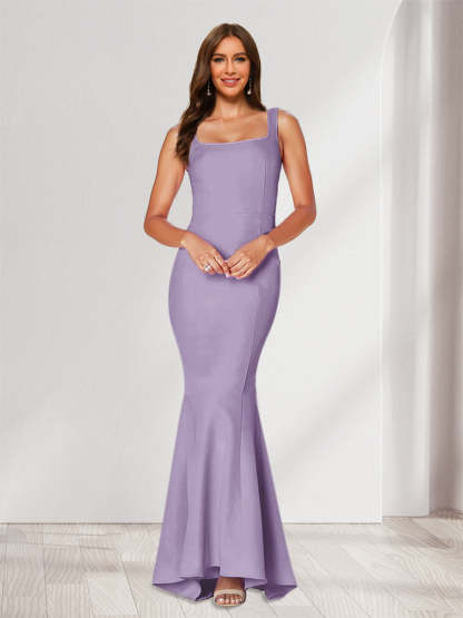 Trumpet Mermaid Square Neck Sleeveless Ruched Bridesmaid Dresses