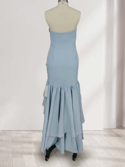 Trumpet Mermaid Strapless Ruffle Tiered Long Bridesmaid Dresses with Split Side