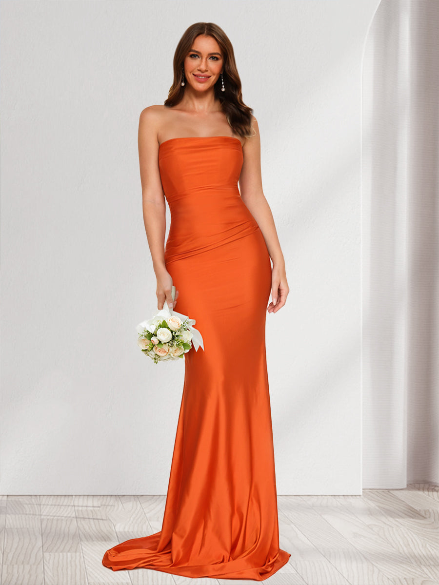 Trumpet Mermaid Strapless Sleeveless Ruched Bridesmaid Dresses