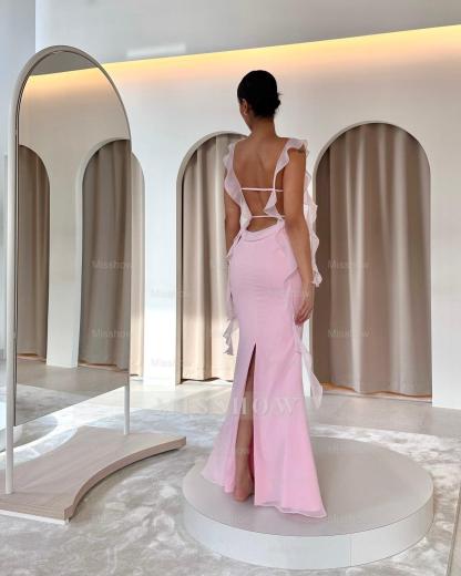 Unique Daffodil Sweetheart Sleeveless Backless Mermaid Evening Dress with Sweep Train