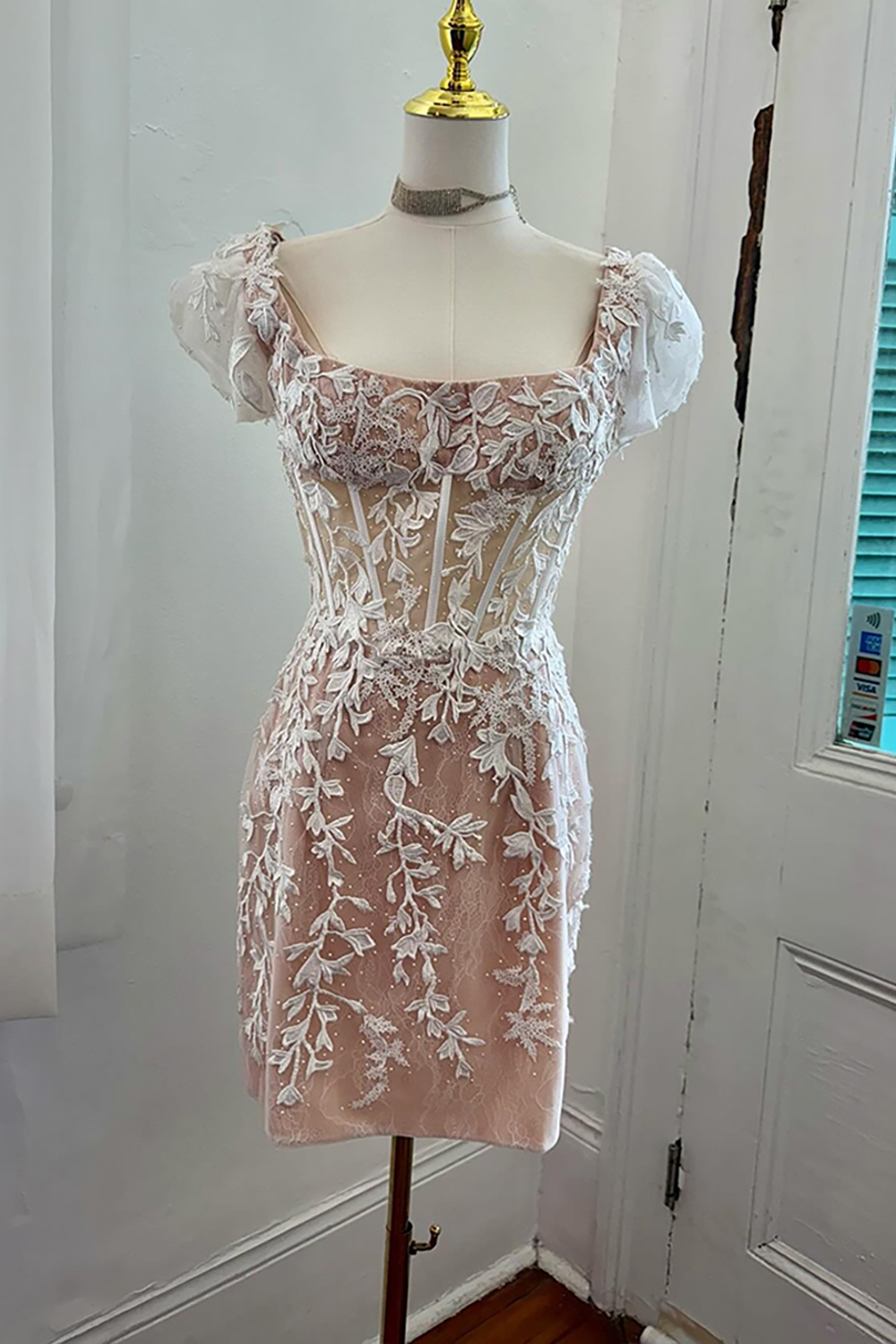 Bodycon Square Neck Purple Corset Cocktail Dress With Appliques