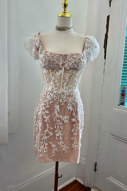 Bodycon Square Neck Purple Corset Cocktail Dress With Appliques