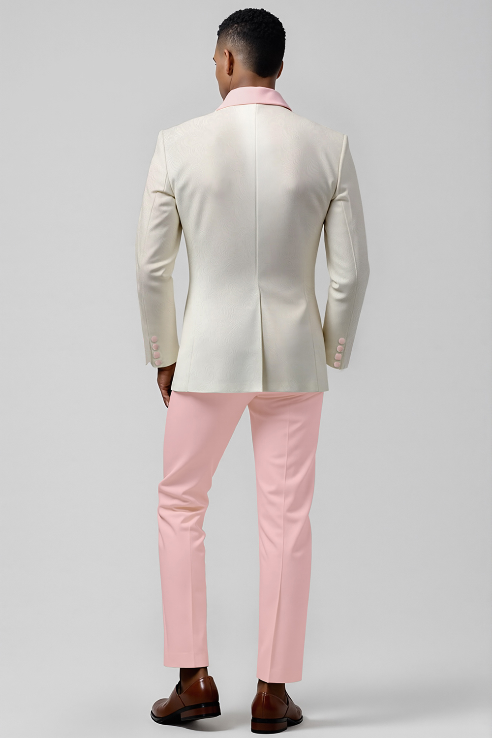 Slim Fit Men's Prom Suit in Light Pink with Shawl Lapel and Single Button