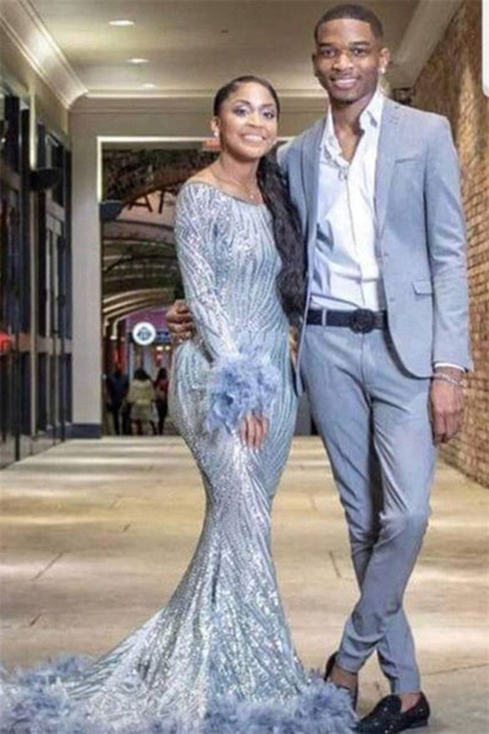 Slim Fit Men's Prom Suits in Grey Blue with Notch Lapels 2-Piece