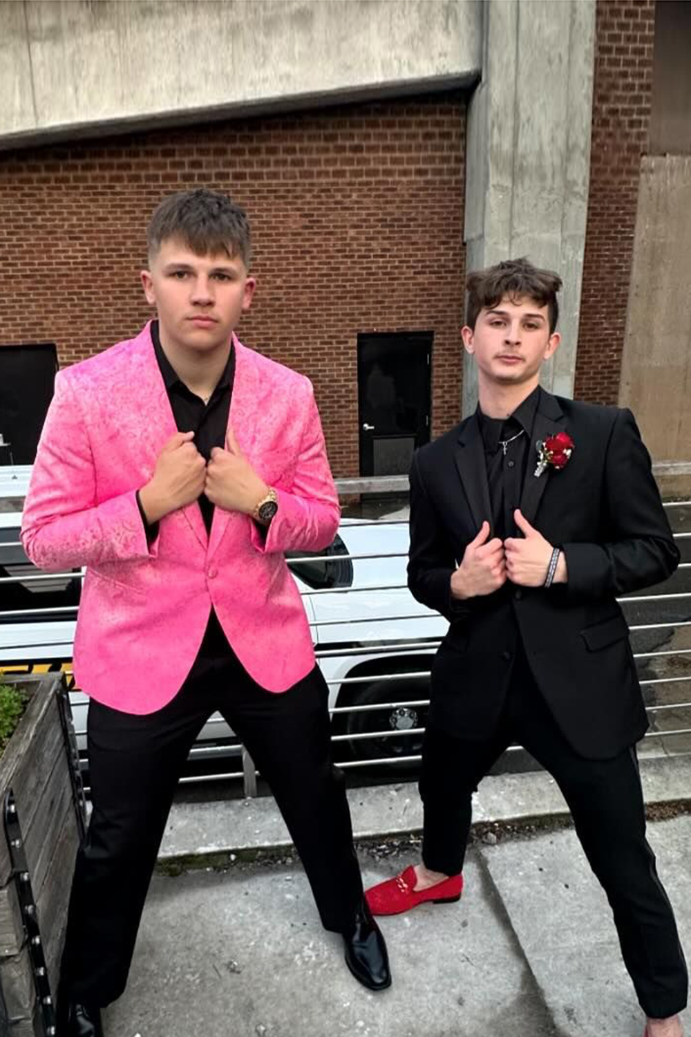 Men's Prom Suits in Pink Jacquard with Shawl Lapel and One Button 2-Piece Set