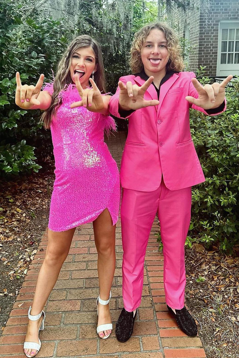 Men's 2-Piece Prom Suits with Hot Pink Notched Lapel