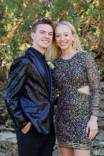 Dark Navy Sparkle Sequins Two-Piece Men's Prom Suit with Peak Lapel and Single Button