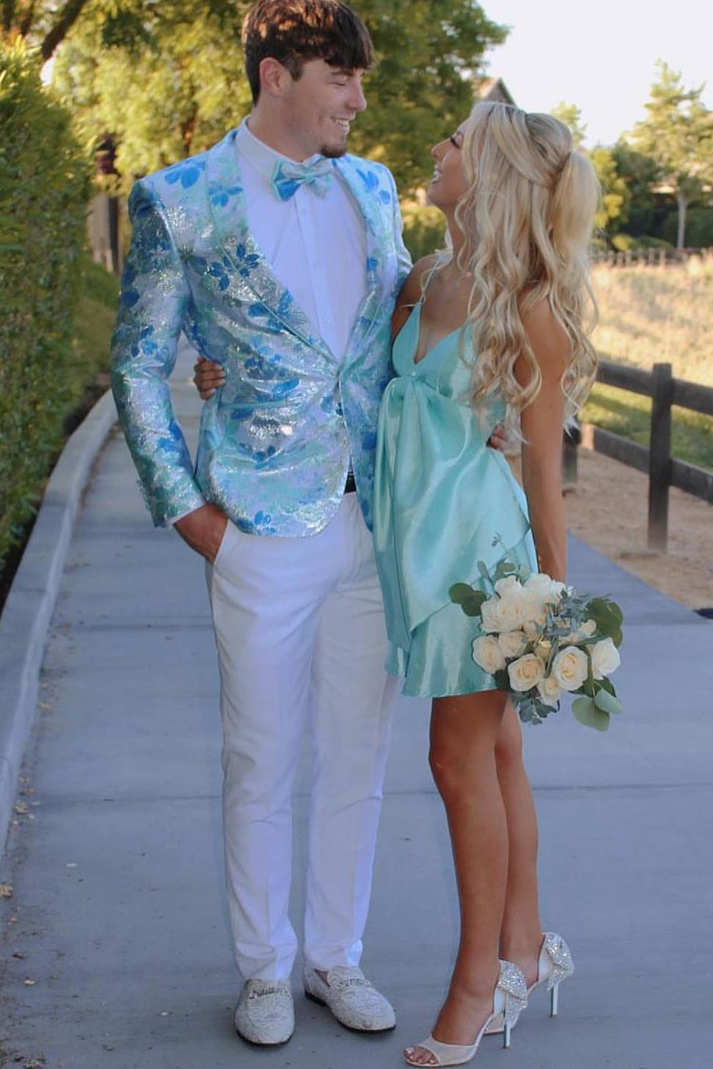 Light Blue Sparkle Shawl Collar Single-Button Two-Piece Prom Suit for Men
