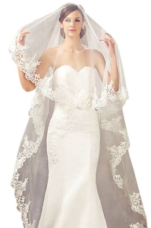 White Ivory Wedding Veils Lace Edge Cathedral Length Wedding Bridal Veil with Comb