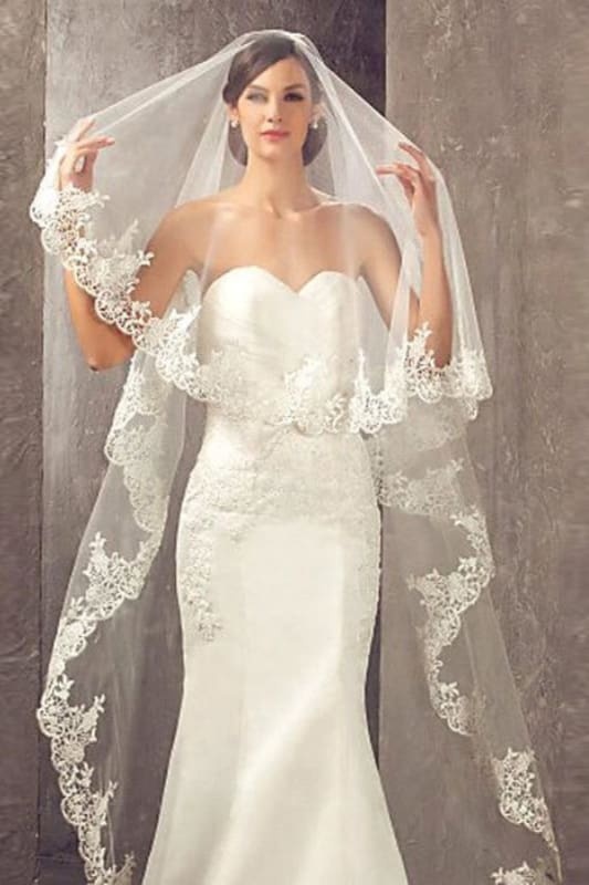 White Ivory Wedding Veils Lace Edge Cathedral Length Wedding Bridal Veil with Comb