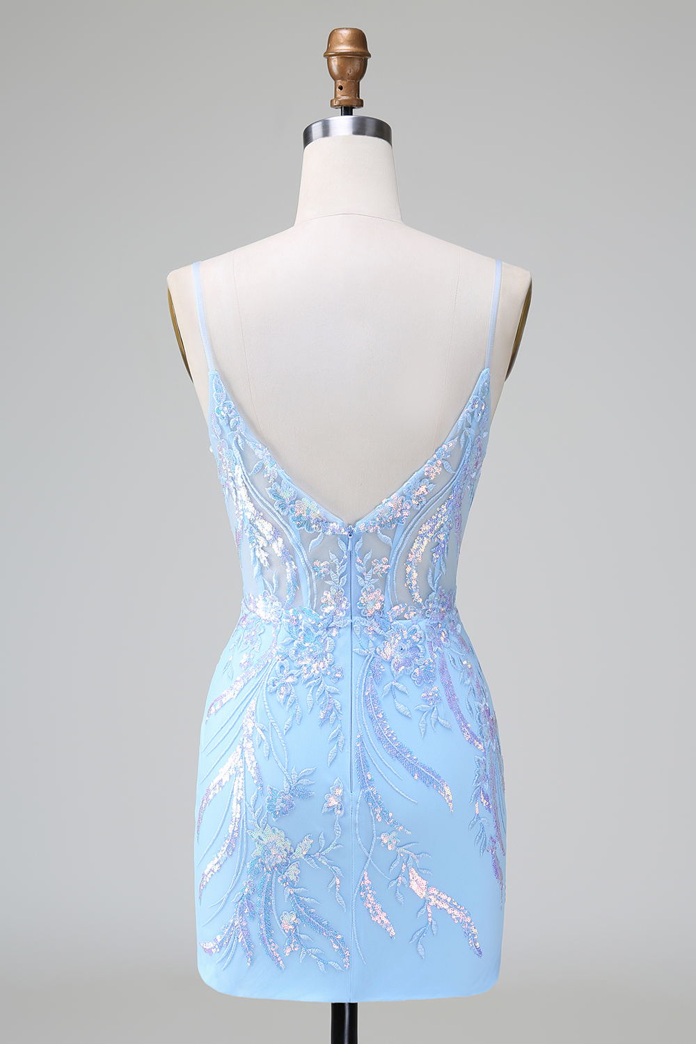 Blue Spaghetti Straps Sequins Bodycon Short Cocktail Dress