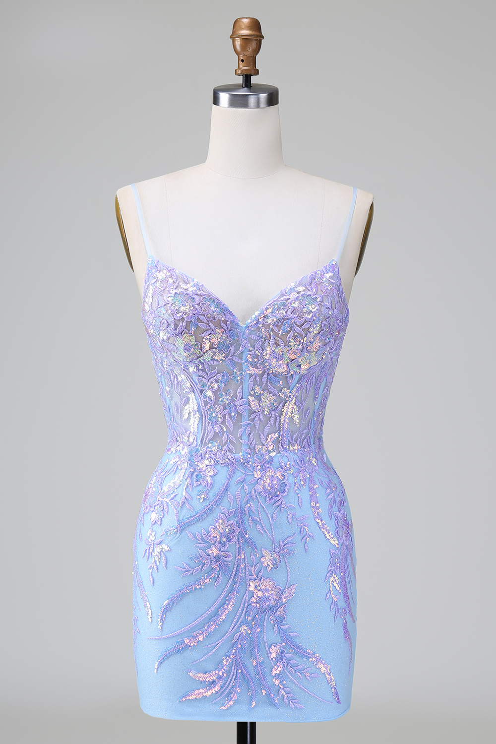 Blue Spaghetti Straps Sequins Bodycon Short Cocktail Dress