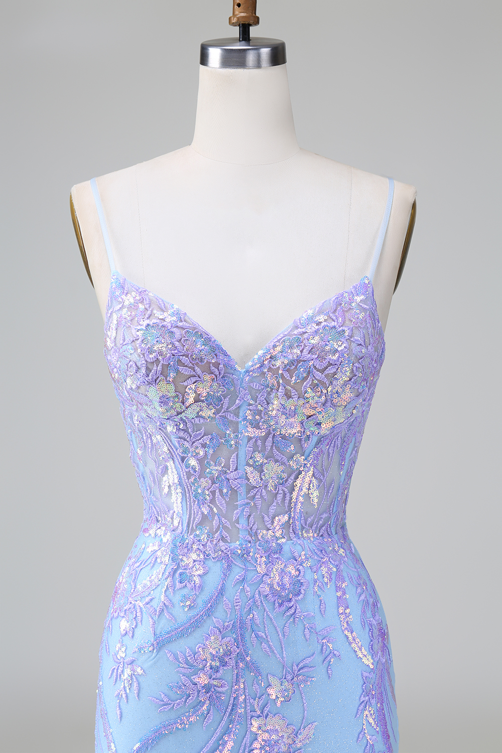 Blue Spaghetti Straps Sequins Bodycon Short Cocktail Dress