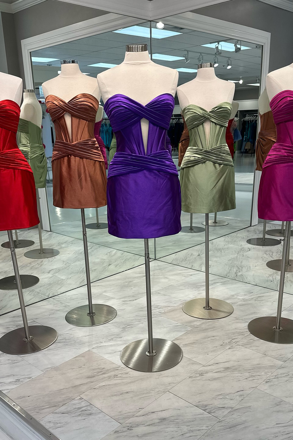 Trendy Copper Strapless Satin Sheath Short Cocktail Dress