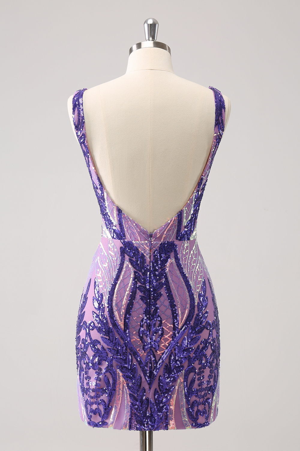 Sparkly Dark Purple V Neck Bodycon Sequins Cocktail Dress