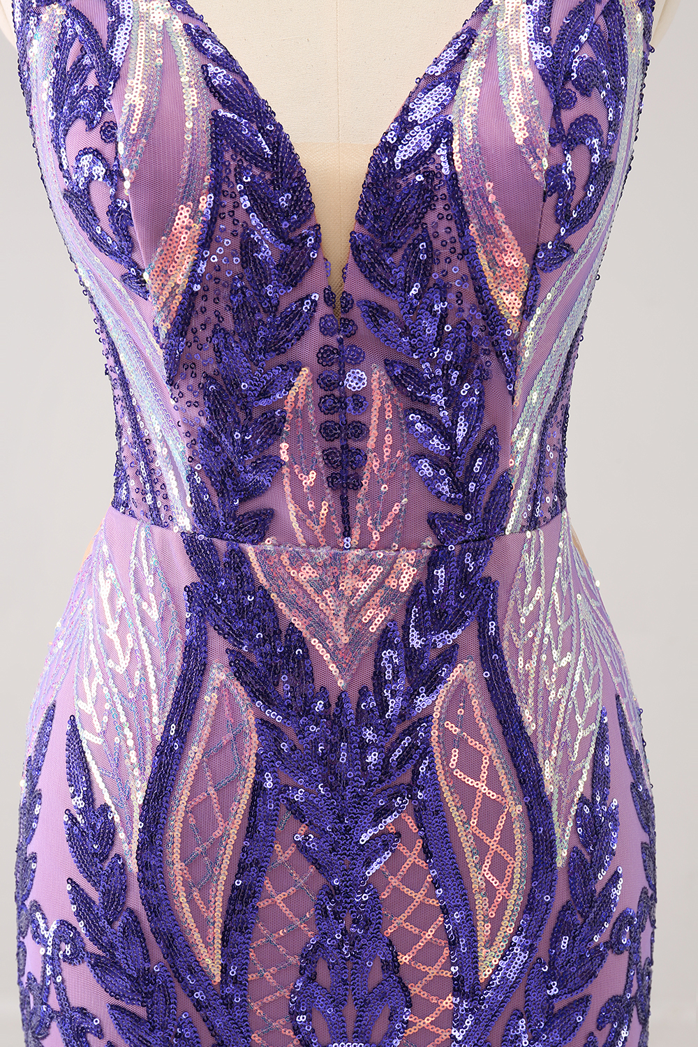 Sparkly Dark Purple V Neck Bodycon Sequins Cocktail Dress