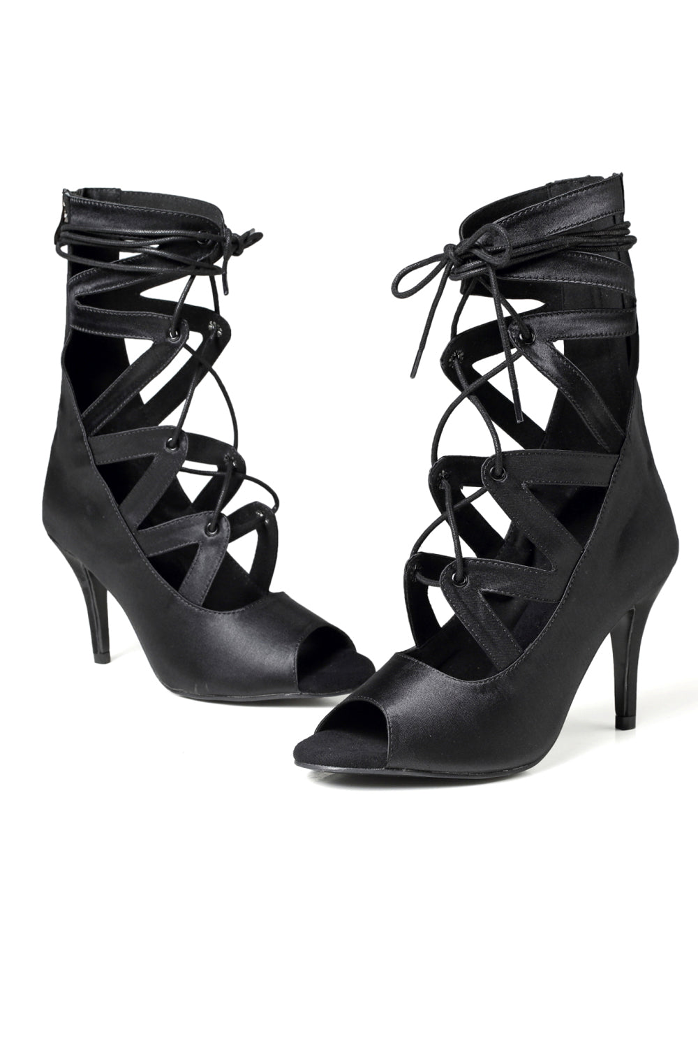 High Open-Toe Boots with Black Lace-Up Detail