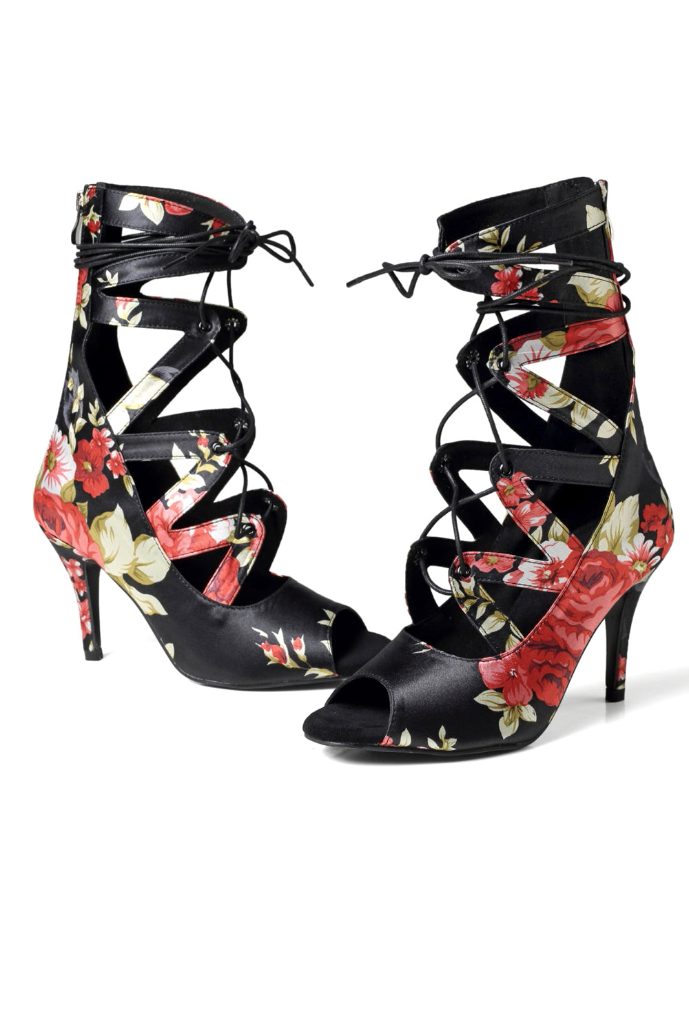 High Open-Toe Boots with Black Lace-Up Detail