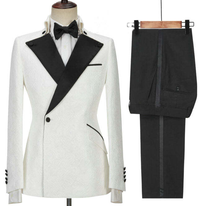 White Peaked Lapel Two-Piece Custom Prom Ensemble