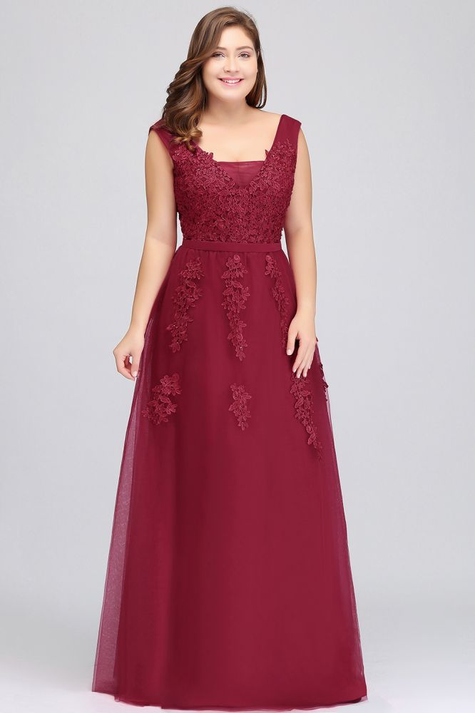 A-Line Bateau Long Plus size Sleeveless Graduation Dresses with Appliques