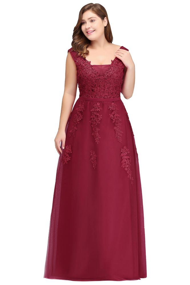 A-Line Bateau Long Plus size Sleeveless Graduation Dresses with Appliques