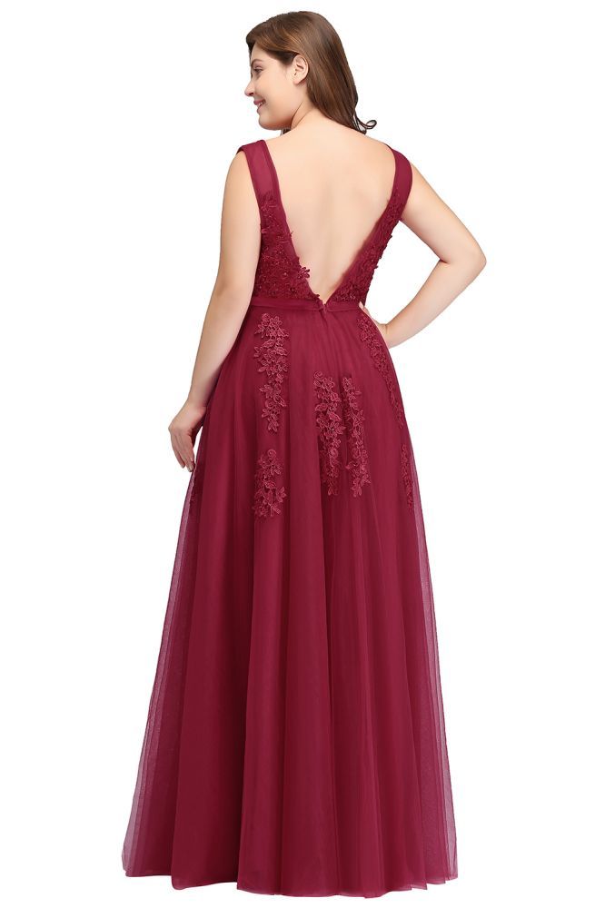 A-Line Bateau Long Plus size Sleeveless Graduation Dresses with Appliques