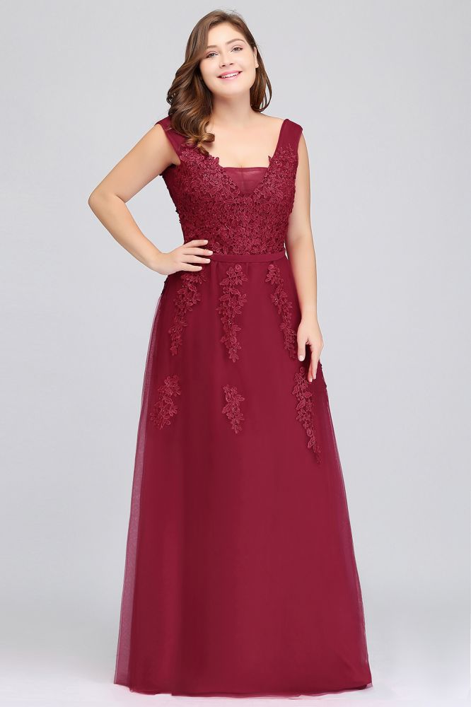 A-Line Bateau Long Plus size Sleeveless Graduation Dresses with Appliques