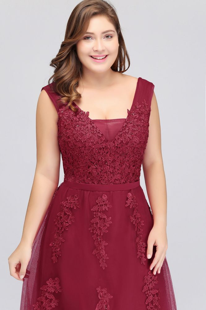 A-Line Bateau Long Plus size Sleeveless Graduation Dresses with Appliques