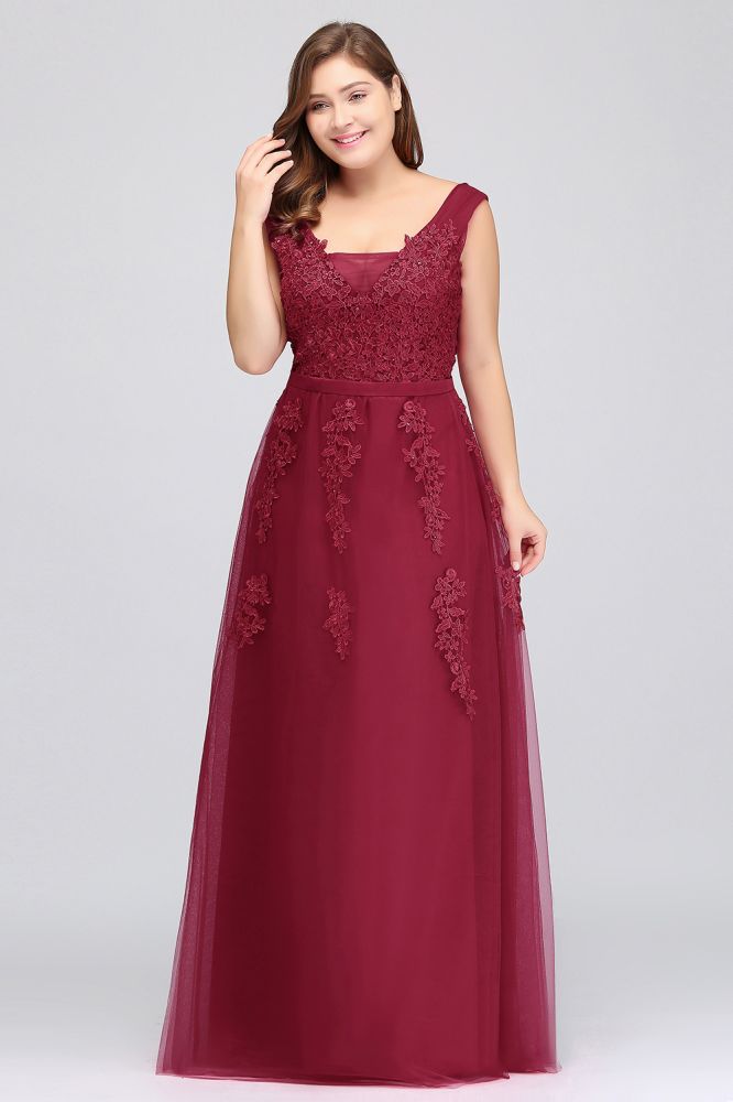 A-Line Bateau Long Plus size Sleeveless Graduation Dresses with Appliques
