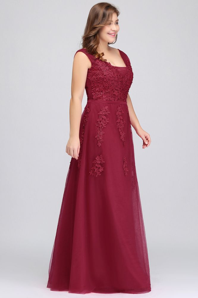 A-Line Bateau Long Plus size Sleeveless Graduation Dresses with Appliques